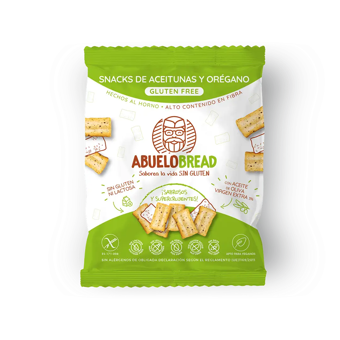 Snack sin gluten de aceitunas y orégano de Abuelo Bread